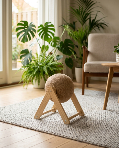 Kissan raapimispallo – Sisal-köysipallo jalustalla