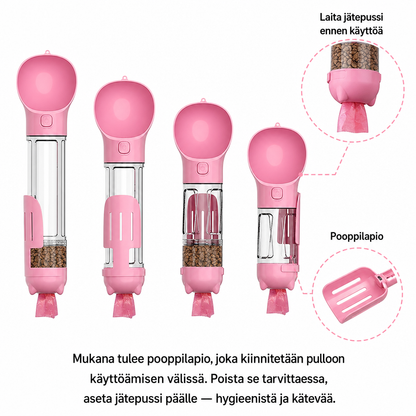 Kannettava lemmikin juomapullo – 3-in-1 vesi-, ruoka- ja kakkapussiautomaatti